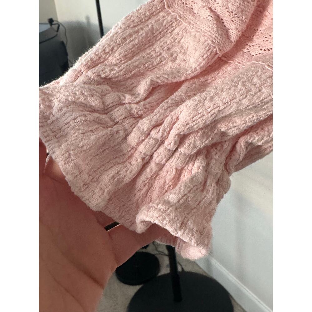 Free People Blush Pink Textured Jules Mini Dress XL Button Front, Boho Style EUC - Picture 5 of 10